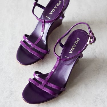 Vintage Y2K Prada Strappy Purple Wedges Size 6