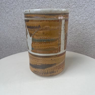 Vintage studio art pottery vase 8” x 5” browns 