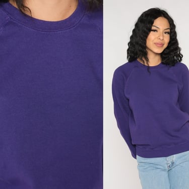 Purple Sweatshirt 90s Raglan Sleeve Sweatshirt Plain Slouchy Crewneck Pullover Sweater Basic Streetwear Fall Sweater Vintage 1990s Small S 