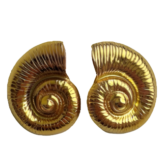 Large Gold Nautilus Shell Post Earrings