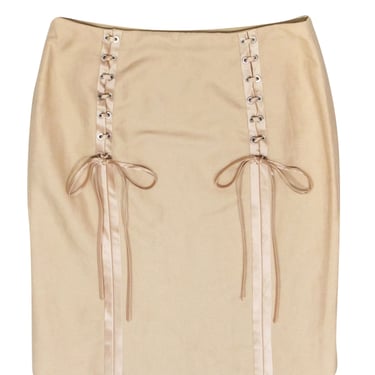 Valentino - Beige Pencil Skirt w/ Lace-Up Back Detail Sz 14