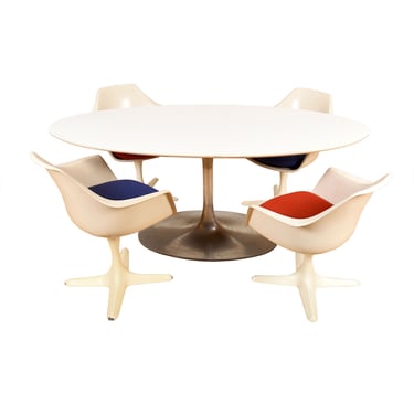Saarinen Style for Knoll 72″ White Oval Dining Table w Tulip Base