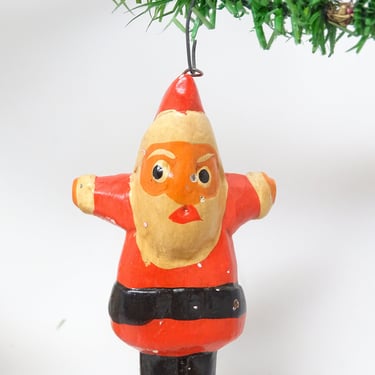 Vintage, Antique  Hand Painted Composite Santa Claus Christmas Ornament, MCM Retro Holiday Decor 