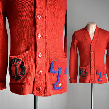 1950s Red Princeton Wool Letterman Cardigan 