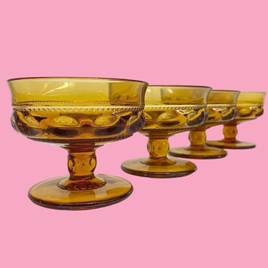 Vintage Champagne Glasses Retro 1960s Mid Century Modern + Colony + Golden Honey + Glass + Set of 4 + Sorbet Cups + Barware + MCM Drinking 