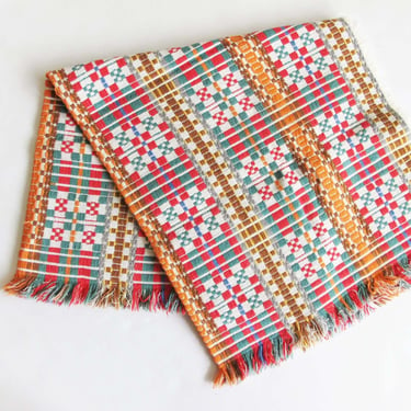 Vintage 70s Colorful Woven Tablecloth 30x30 - 1970s Geometric Stripe Southwest Earthtone Square Fringed Cloth 