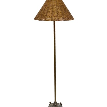 Vintage Brass & Marble Empire Style Iron and Marble Floor Lamp with Beaded Shade 