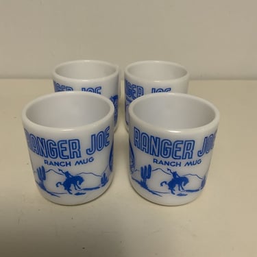 Vintage Hazel Atlas blue ranger joe mug set, 1950's hazel atlas set, 1950s kitchen mugs, retro kitchen decor, hazel atlas glasses 