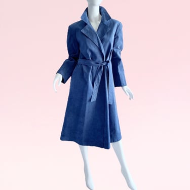 1970s Vintage Bill Blass Ultra Suede Coat, Belted Elegant Trench Style Wrap Large 