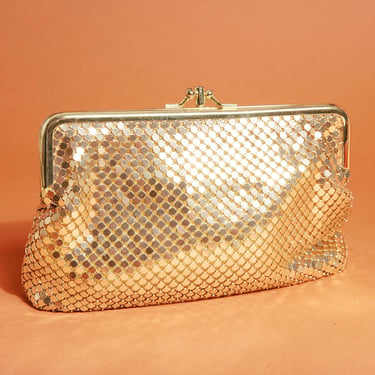 90s Gold Mesh Evening Purse Vintage Chainmail Clutch Formal Coin Purse 