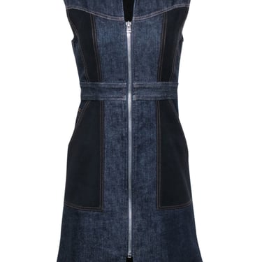 Diane von Furstenberg - Dark Wash Denim & Black Zipper Front Dress Sz 2