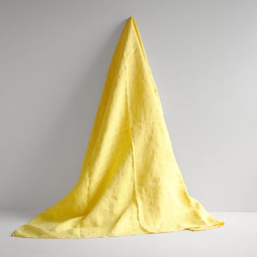 Vintage Yellow Linen Tablecloth, Small Linen Table Cover 35" x 34" 