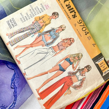 Vintage Sewing Pattern, Bikini, Bell Bottom Pants, Crop Top, Swimsuit, Factory Folded, Complete  Instructions, McCalls 9704 