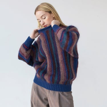 handknitted stripes wool mohair sweater 