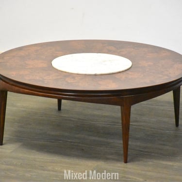 Round Burl and Marble Coffee Table 