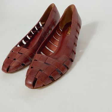 Vintage Bass Brown Leather Caged Wedge Sandal Shoes Size 10 