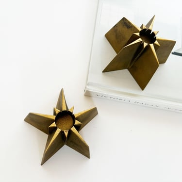 1960s Vintage Atomic Star Reversible Candlestick Holders, Mid Century Modern - Set of 2 