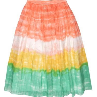 Alice &amp; Olivia - Coral, White, Yellow &amp; Green Ombre Maxi Skirt Sz 4