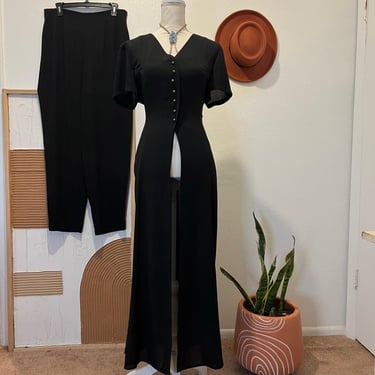 Vintage Liz Claiborne Black Two Piece Whimsical Witchy Pant & Duster Set Large 