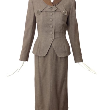 PAUL PARNES- 1940s Brown Wool Skirt Suit, Size 6