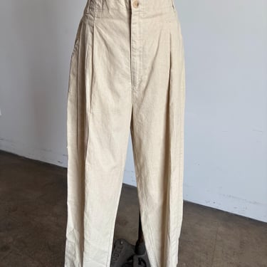Vintage 90's High Waisted Beige Cotton Blend Trousers, 32