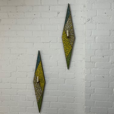 Custom Brass Mosaic Wall Sconces -Pair 