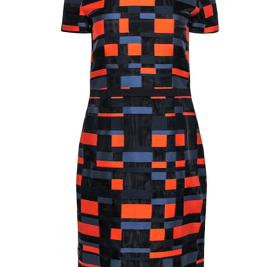 Jil Sander - Black, Navy & Orange Square Print Sheath Dress Sz 8
