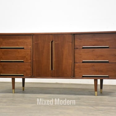 Refinished Walnut and Brass Dresser 