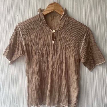 Issey Miyake brown striped pleated top 
