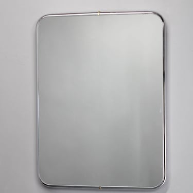 1980s Italian Rectangular Mirror in Tubular Chrome Plated Frame 