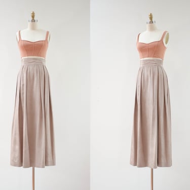 beige maxi skirt | 70s vintage Currie-Bonner light brown taupe taffeta formal full long skirt 