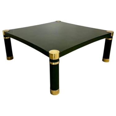 Karl Springer Crackle Lacquer and Brass Coffee Table, 1970