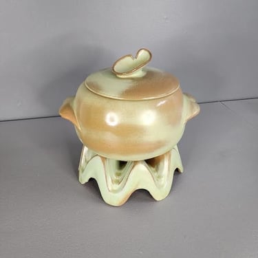 Frankoma Pottery 4V Crock Pot with Lid / WA1 Warming Stand 