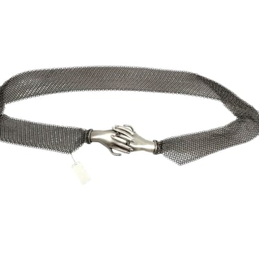 Ferrara Hand Buckle Pewter Ring Mesh Belt, New/Old