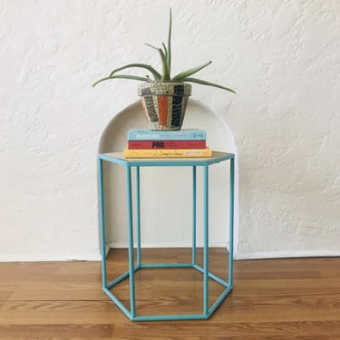 MID CENTURY End Table | Hexagonal | Turquoise | Side Table | Wood 