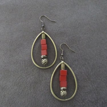 Red jasper teardrop hoop earrings 