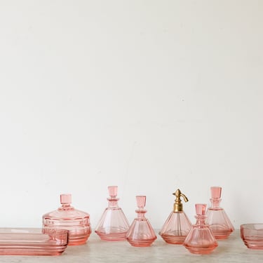 Pink Glass Vanity Pieces