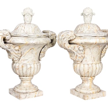 Pair Neoclassical Style Faux Marble Urns