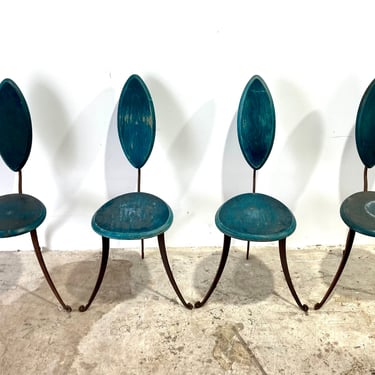 Vintage Set of Four Wood + Wrought Iron French Bistro Chairs 