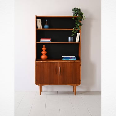 Vintage Teak Bookcase with Pull-Out Shelf - Scandinavian Retro Storage 