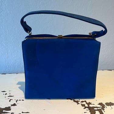 Shopping Slims - Vintage 1950s Royal Blue Faux Suede Leather Tall Handbag Purse 