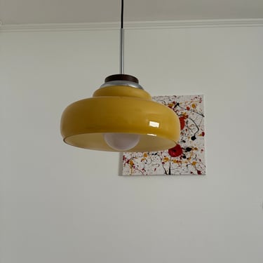 Vintage Opal Glass Pendant Lamp / Begie Ceiling Light / MCM Hanging Lamp / Retro Kitchen Dining Room Lighting / Yugoslavia / 1960s 