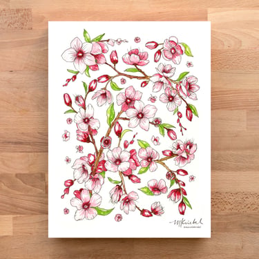 Cherry Tree Blossoms Watercolor Art Print