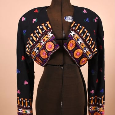 Black Embroidered Crop Jacket By Anna Sui, L