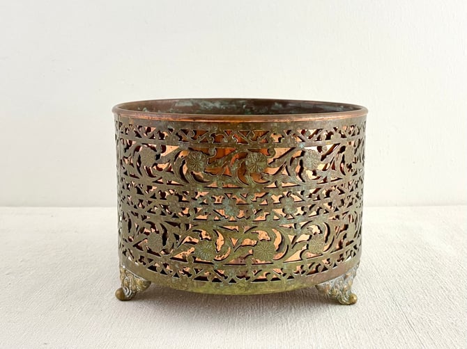 Sugar Bowl Succulent Pot Boho Vintage Home Decor Small Copper Pot Vintage Brass Plant Pot Metal Jar W Handle Footed Brass Bowl