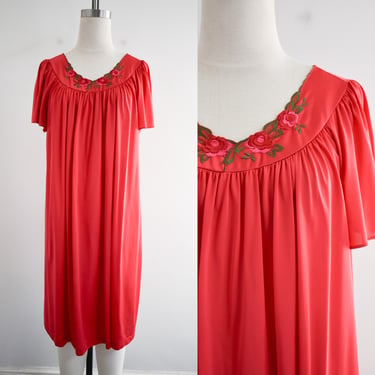 1970s Red Nylon Night Gown 