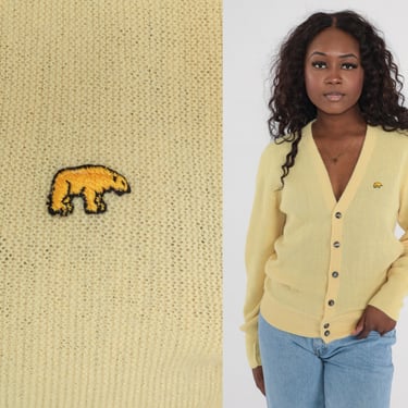 California Golden Bears Cardigan 80s Button Up Knit Sweater Yellow UC Berkeley College Sweater University Vintage 1980s Men's Small S 