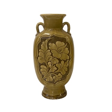 Chinese Ceramic Brown Glaze Earthenware Flower Accent Vase ws2762E 