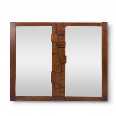 Lane Staccato Mid Century Walnut Brutalist Mirror - mcm 