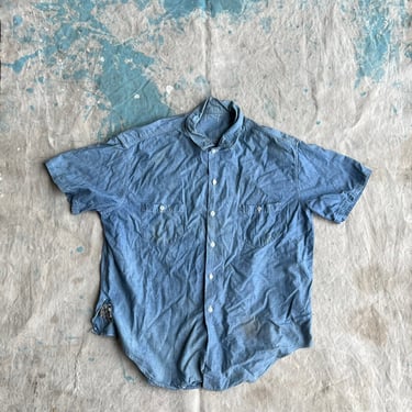 Vintage 1940s Thrashed Chambray Button Up Workwear 